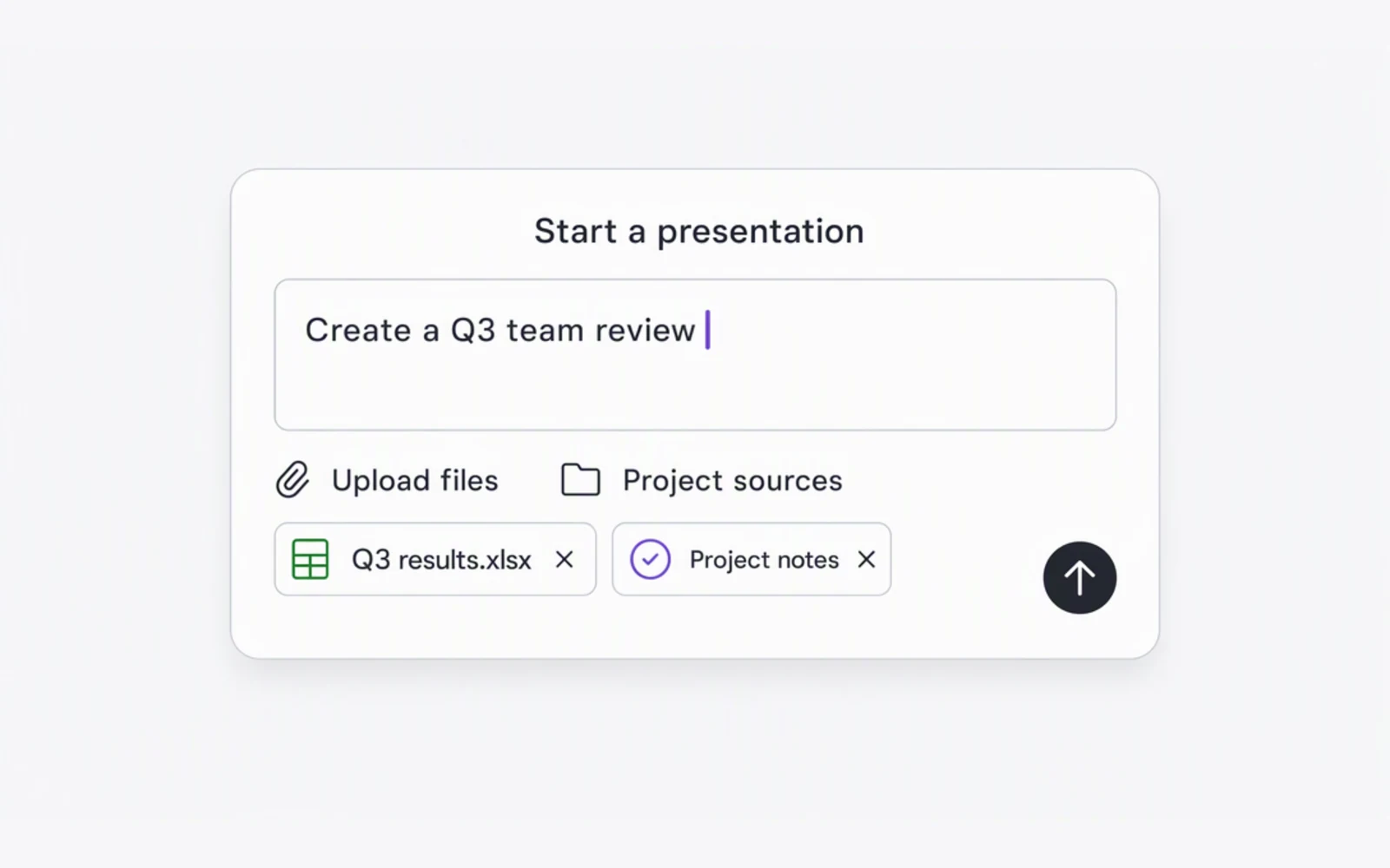 Adding a prompt, files, and shared project sources to start a presentation